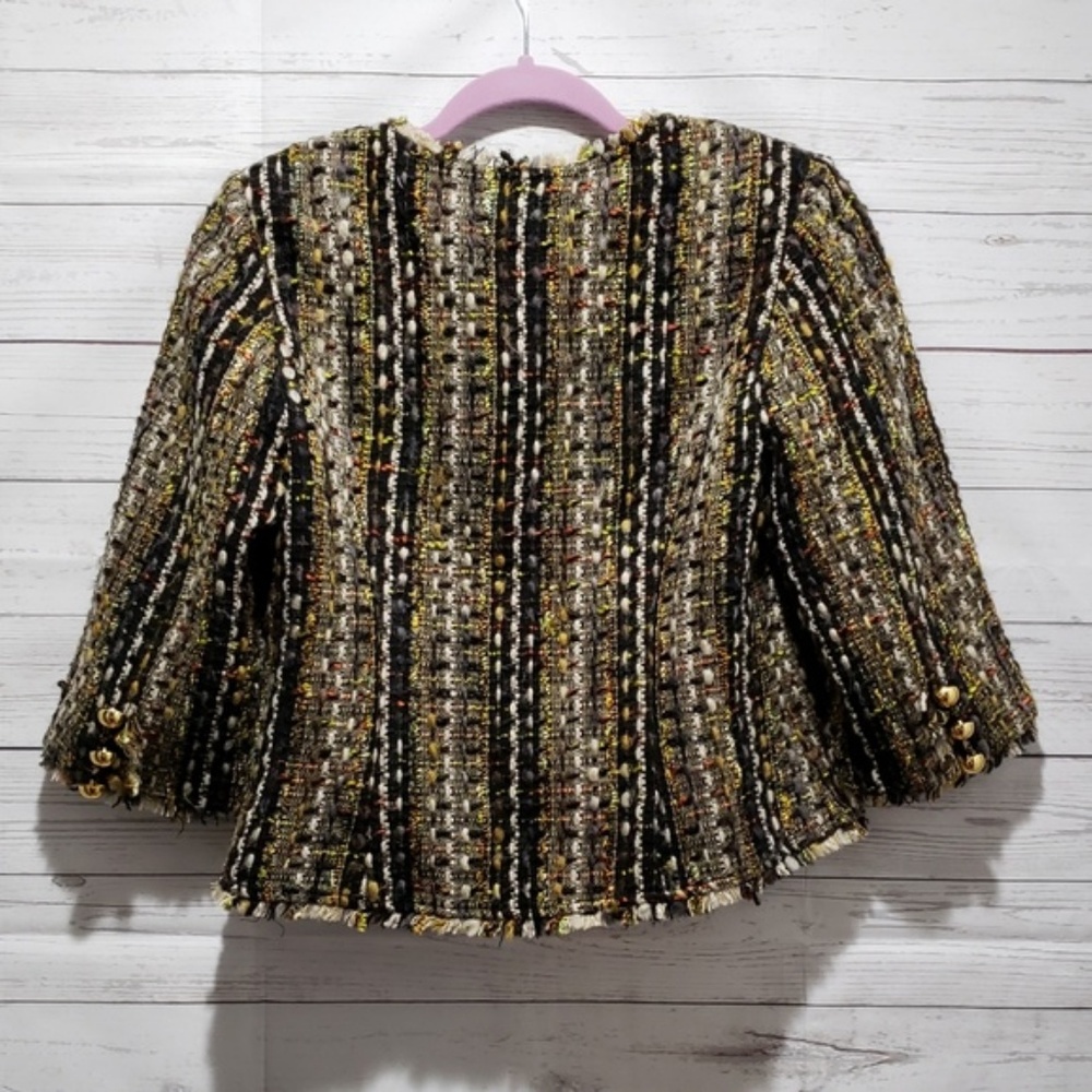 *SOLD* CAbi Paris Boucle Tweed Fringed Lined Jacket S - Picture 3 of 8